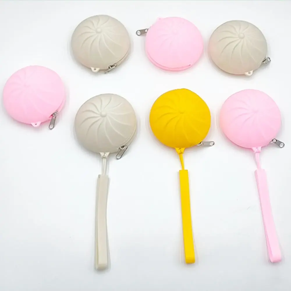 With Keychain Steamed Bun Coin Purse Zipper Closure Cute Design Simulation Food Bag Silicone Compact Size Silicone Storage Pouch