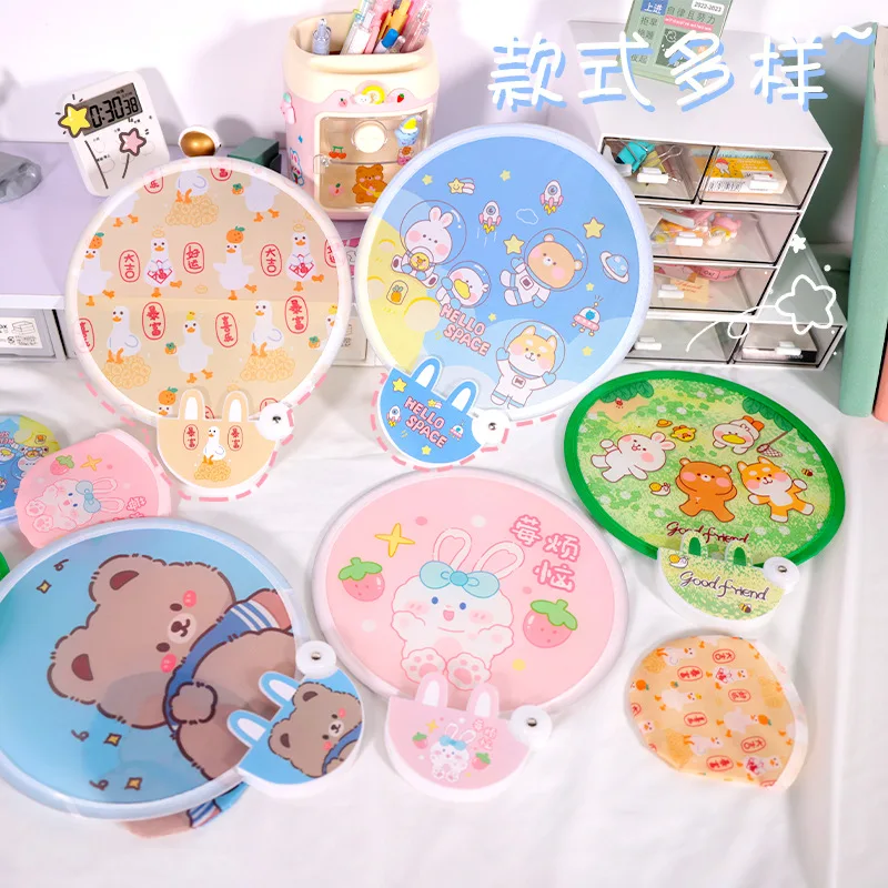 Cartoon Mini Folding Fan - Student Portable Round Fan, Travel Pocket Hand Fan