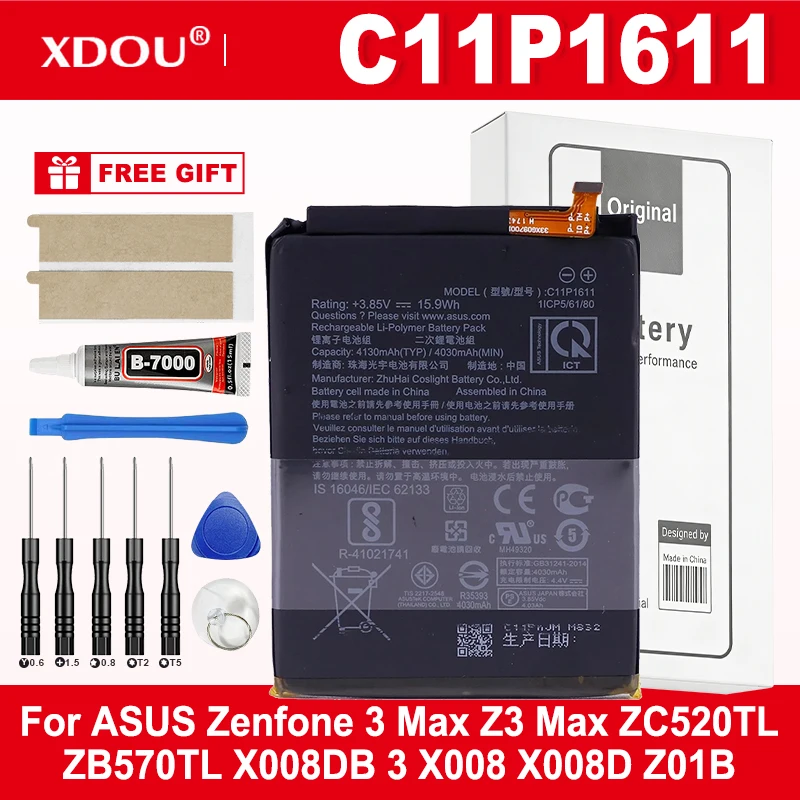 Совершенно новая батарея C11P1611 4130 мАч для ASUS Zenfone 3 Max Z3 Max ZC520TL ZB570TL X008DB 3 X008 X008D Z01B