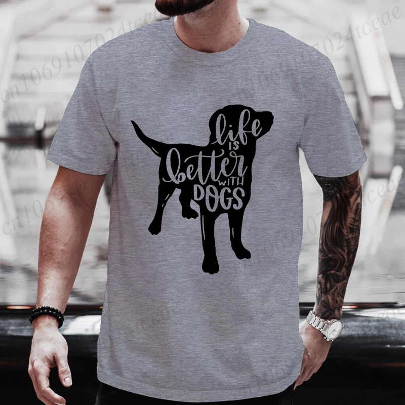 Life Is Better with Dogs Men's T-Shirt Dog Lover Slogan Graphic Tee Casual Short Sleeve Hip Hop Streetwear Fashion T-Shirts Tops