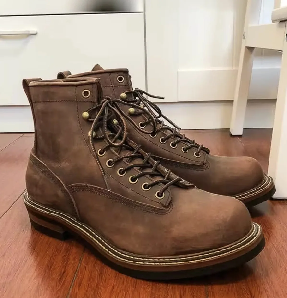 U1 Retro Rugged Motorcycle Ankle Boots Goodyear Welt Wear Resistant Leather Work Boot