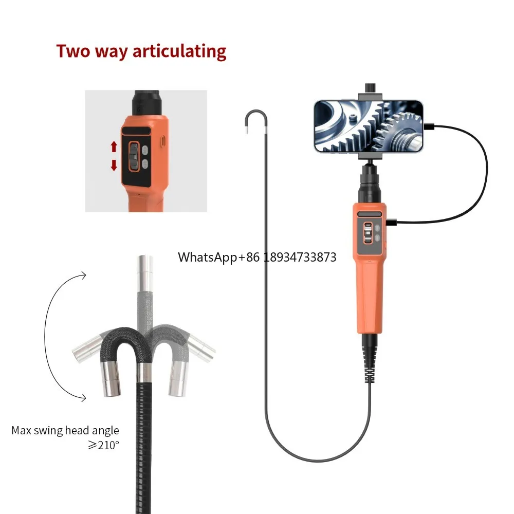 360 Degree 2 Ways Articulating Borescope 6mm IP67 Automotive Endoscope Inspection Camera  Adjustable LED for iPhone Android