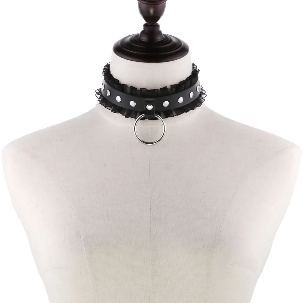 Punk Harajuku Soft girl Sweet Temperament and interest Neck strap Temperament Fashion Sex appeal Ring Rivet PU leather Choker