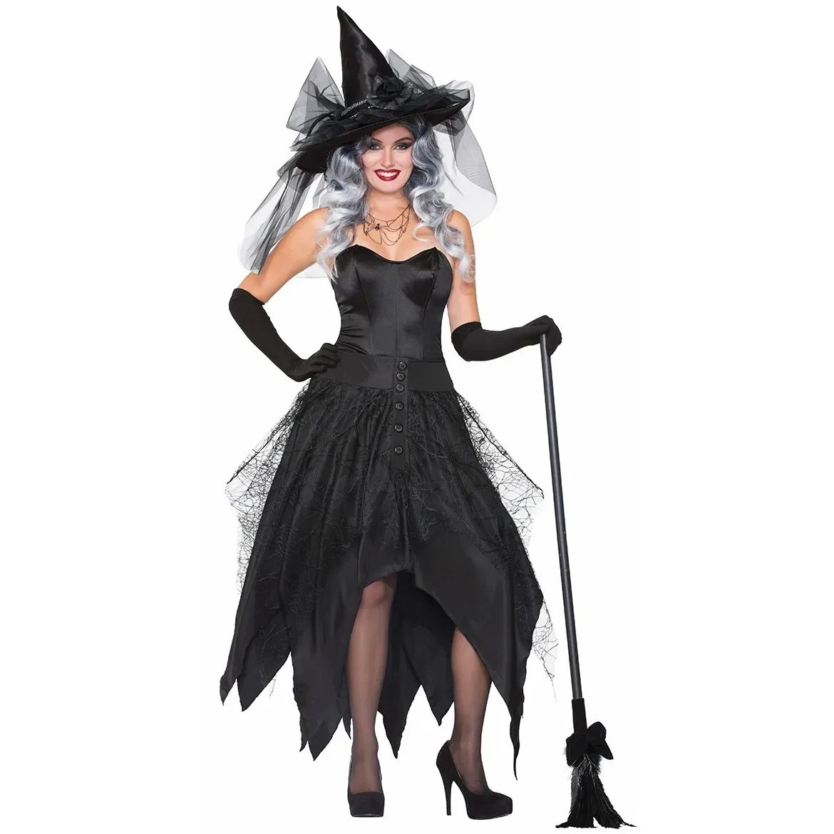 Women's Gothic Witch Costumes With Hat Wizard For Cosplay Halloween