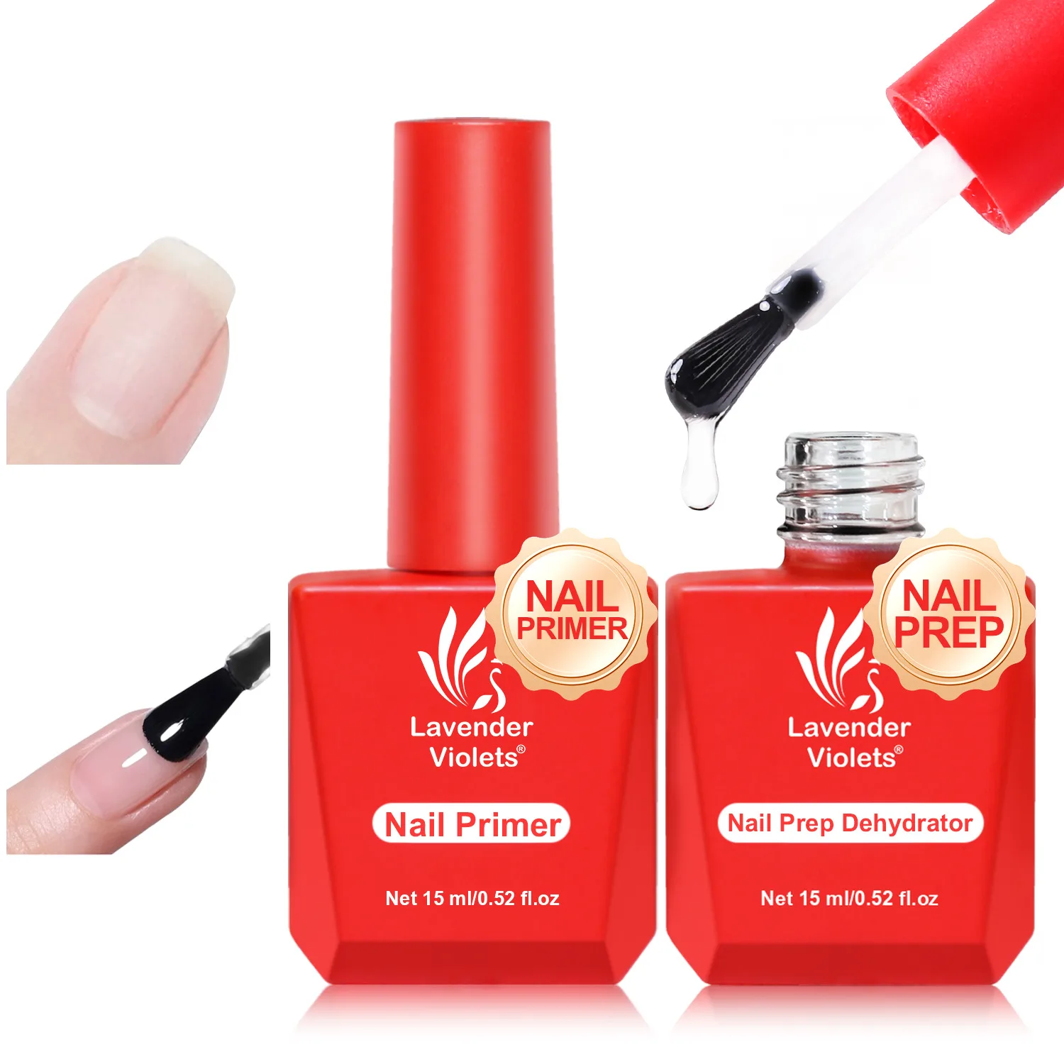 

2pcs 15ml Nail Primer & Nail Prep Dehydrator Set, Fast Air Dry Nail Prep Glue No Need Curing for Long Lasting Nail Art Design