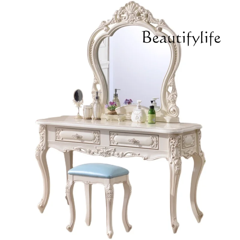 

European dresser master bedroom makeup table solid wood princess luxury including stool mirror multi-size