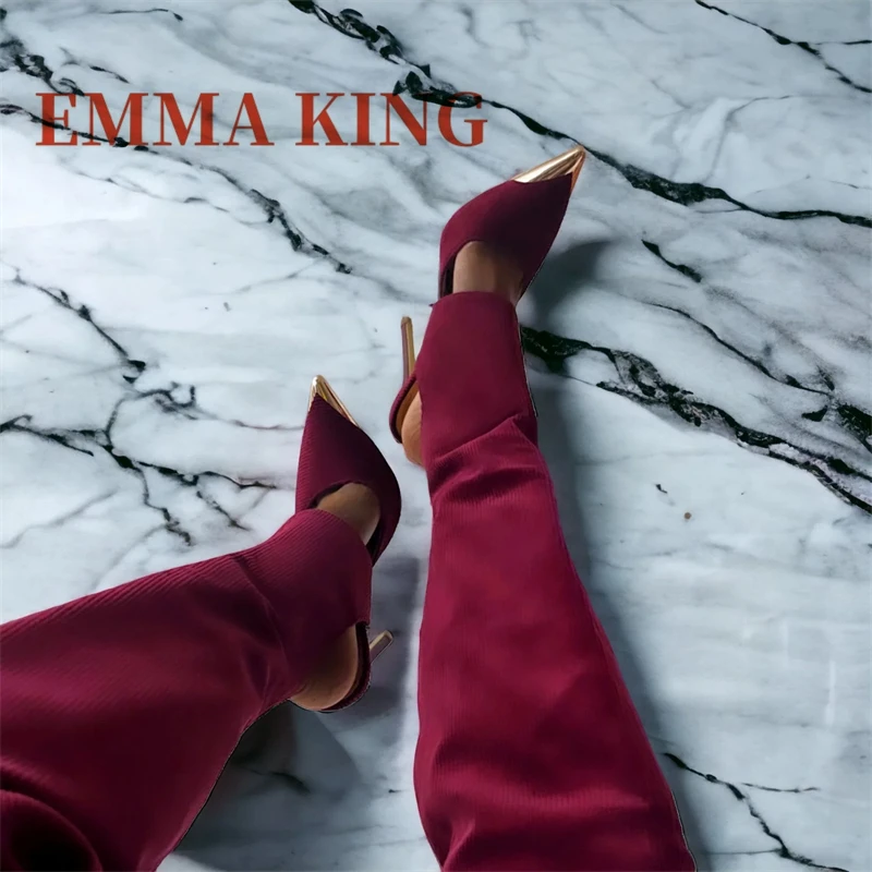 الصيف الفخذ عالية التمهيد مدبب تو فوق الركبة الأحذية النسائية الجانب سستة موضة Slingback الأحذية أنيقة حفلة أحذية طويلة 44