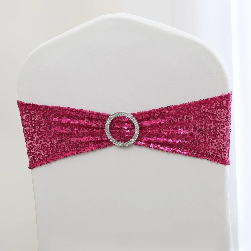 1PC Rhinestone Ring Buckle Sequin Chair Sash No-Tie Design Stretch Elastic Stretch Chair Cover Sequin Embellishment