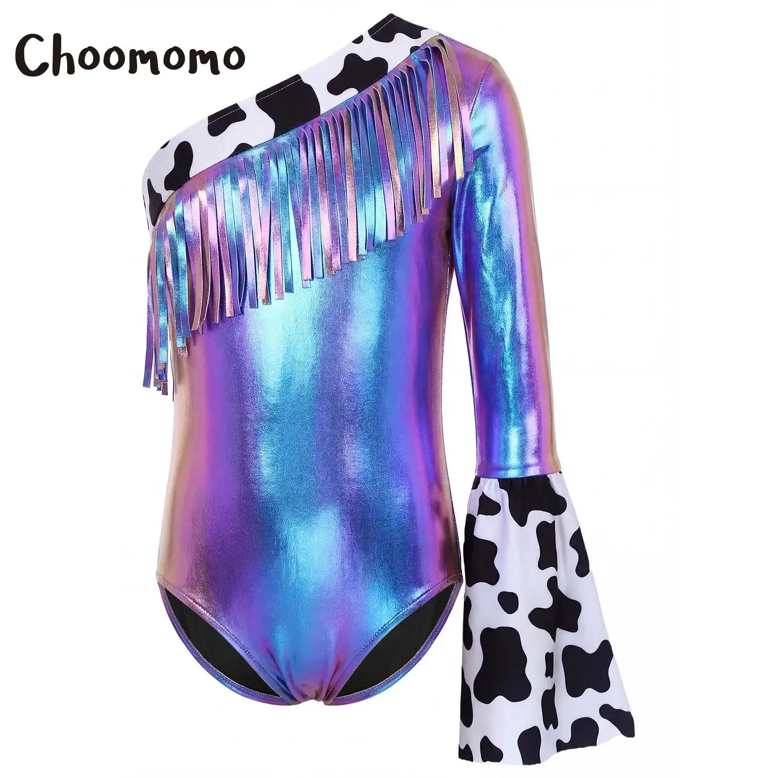 

Ковбойский костюм на Хэллоуин для девочек, необычный комбинезон в стиле пастушки в стиле вестерн с длинными расклешенными рукавами и бахромой, металлический блестящий купальник, боди, нарядное платье