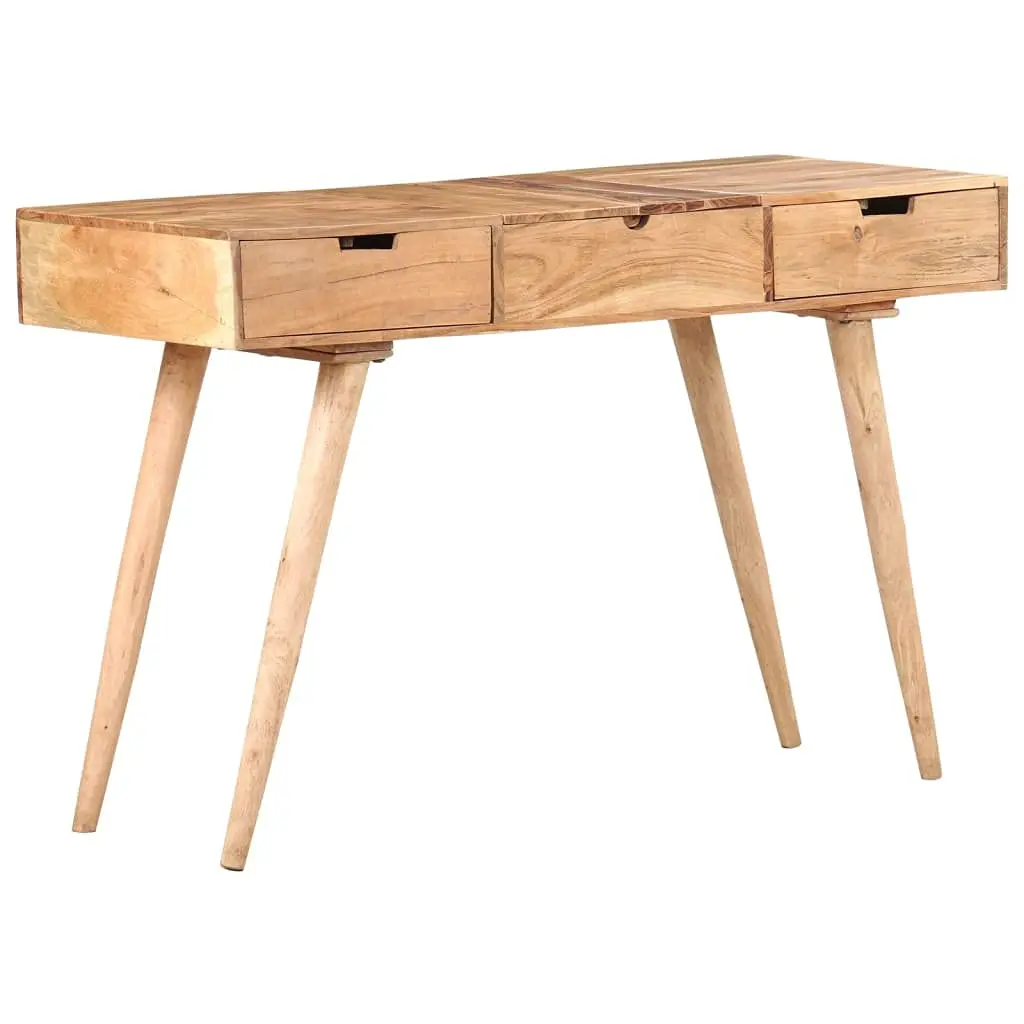 #Rustic Vanity Desk with Mirror & Drawers, Corner Makeup Table for Bedroom, Solid Acacia Wood