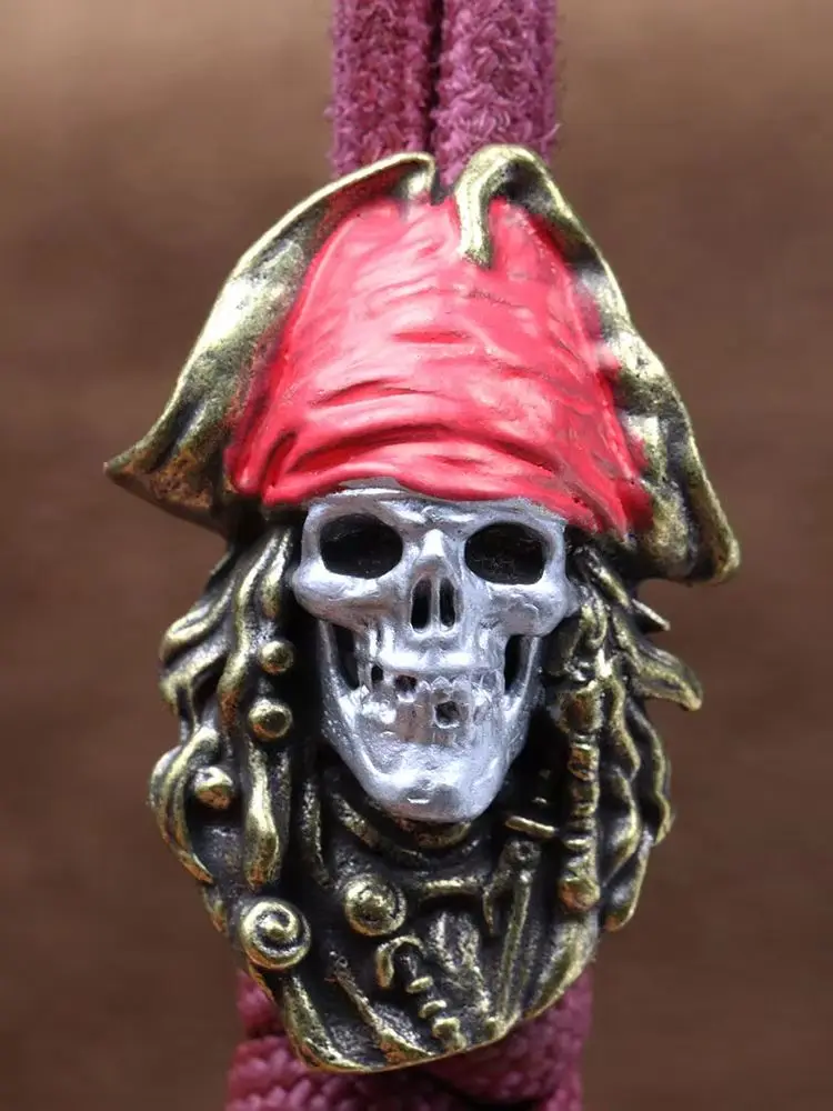 Pirate Captain Skull Face Brass Knife Beads EDC Outdoor DIY Paracord Accessories Woven Bracelet Lanyard Pendants Hangings Charms
