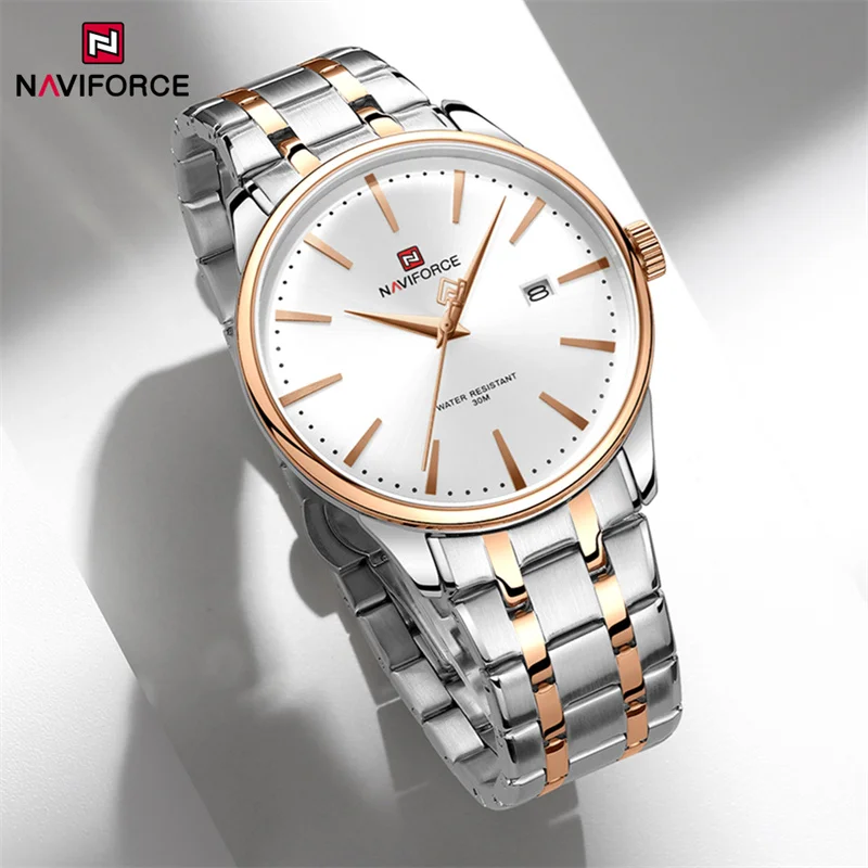 NAVIFORCE Brand Calendar Watch for Men Luxury Business Stainless Steel Strap Water Resistant Quartz Wristwatch Relogio Masculino