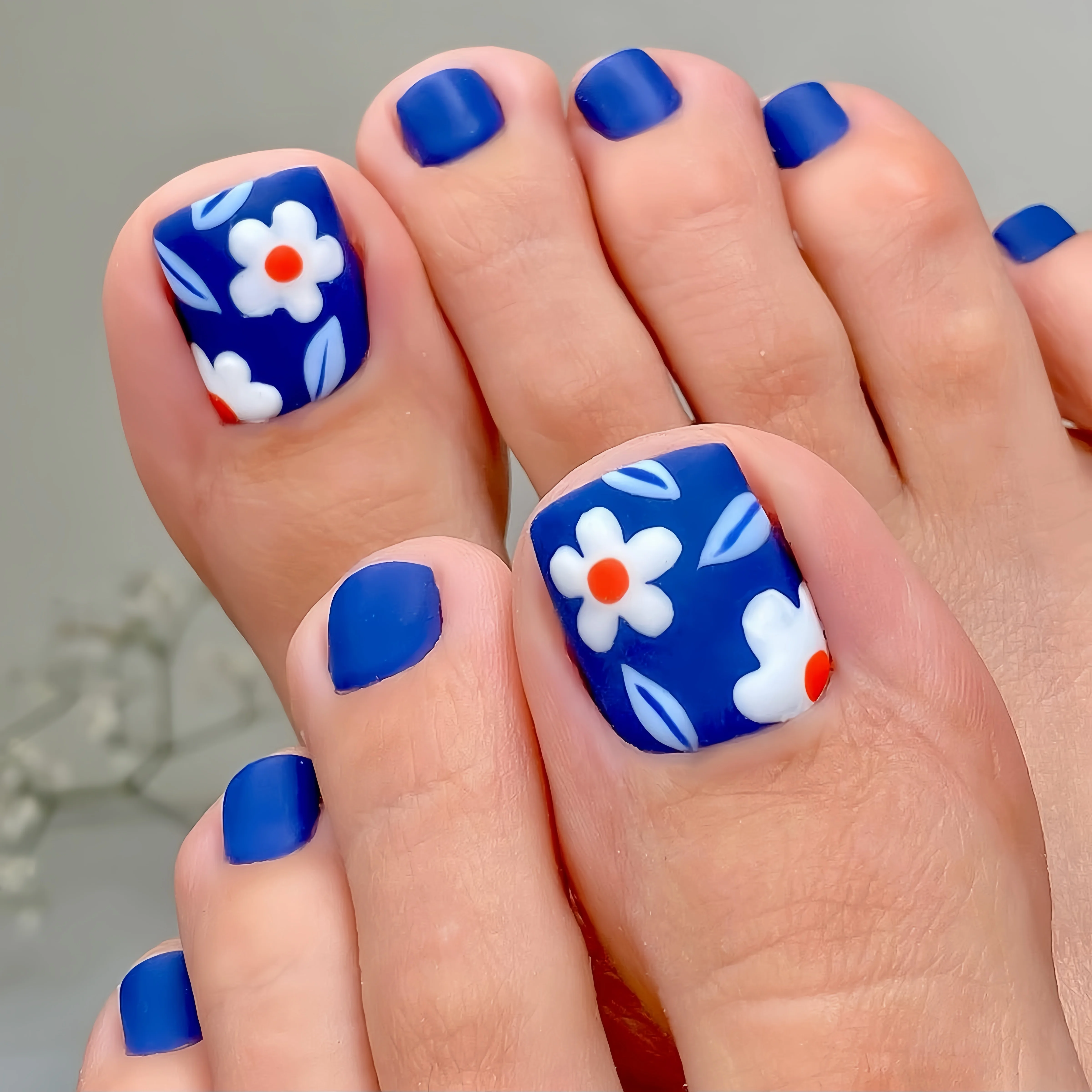 ملصقات أظافر مربعة غير لامعة، أظافر فنية عصرية للربيع والصيف، أظافر زرقاء، 24 قطعة صناعية