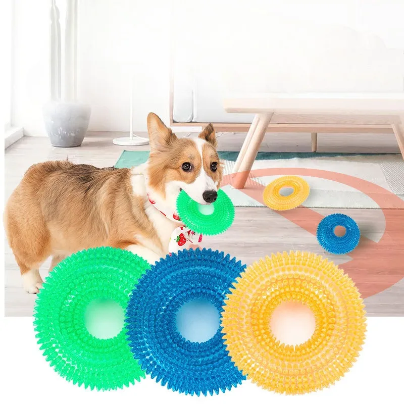 Pet Dog Toys Puppy Sounding Toy Molar Squeaky Tooth Cleaning Ring TPR Training Pet Teeth Chewing Toy Thorn Dog Accessories