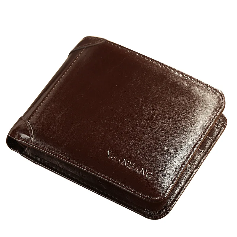 Billeteras de negocios para hombre, cartera corta de cuero genuino de vaca, monederos de efectivo reales, carteras informales de mano para niño, nueva moda 2024