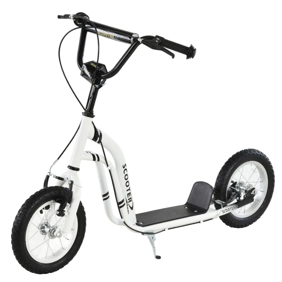 Youth Scooter Front and Rear Caliper Dual Brakes 12Inch Inflatable Front Wheel Ride On Toy For Age 5+ White
