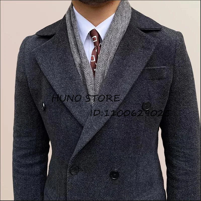 Long Coats for Men 39 Herringbone Long Jacket Double Breasted Slim Lapels Coat Men\'s Cold Blouse Choice Super Offers Herren Man