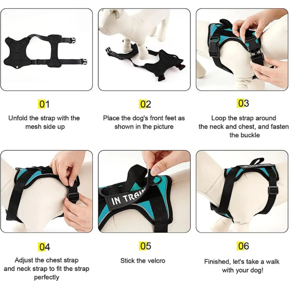 حزام خدمة الكلاب، حزام سترة عاكس للكلاب مع 5 قطع من رقع، حزام أكسفورد ناعم قابل للتعديل للحيوانات الأليفة، شبكة الطبقة الداخلية، سهل