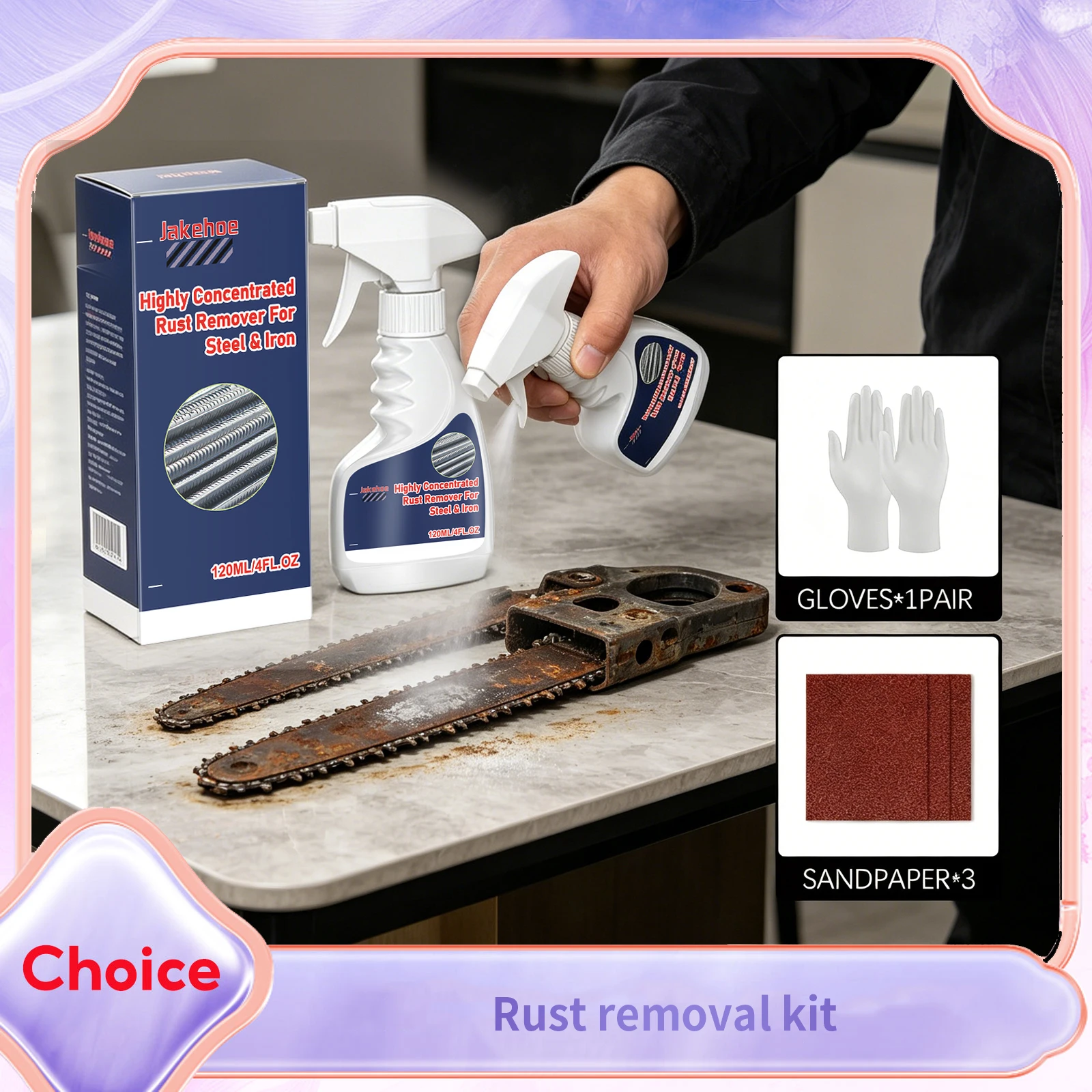 Metal Rust Remover Powerful Iron Rust Dissolver with Gloves Sandpaper Multi-purpose Metal Stain Cleanser Home Car Maintenance