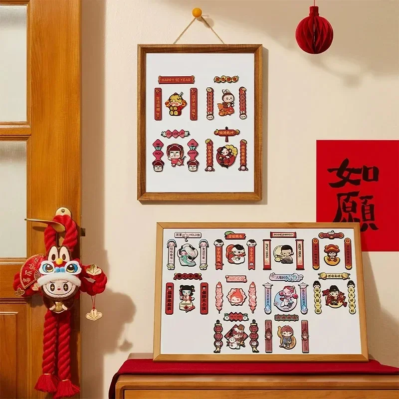 POP MART 부자 뱀의 새해 축하 시리즈-미니 스프링 커플렛 냉장고 자석 블라인드 박스 애니메이션 액션 피규어 장식품