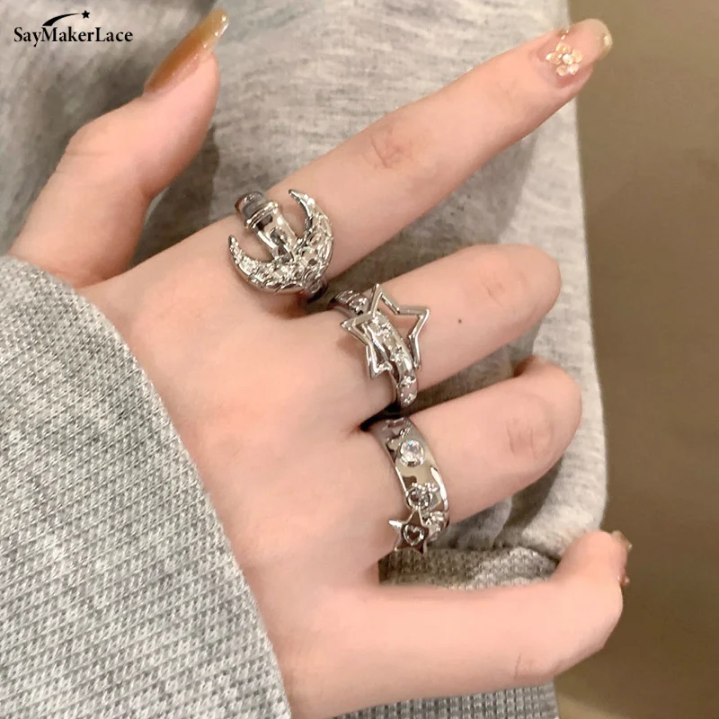 Fashion Star Moon Adjustable Finger Ring Couple Opening Rings For Women Girls Light Luxury Minimalist Ring Party Jewelry Gifts