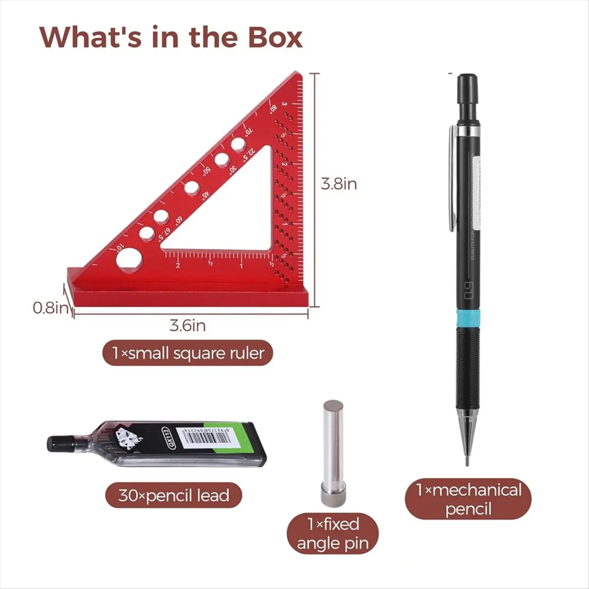 *N21R Carpenter Square Woodworking,Small Square Tool With Fixed Angle Pin And 0.09mm Mechanical Pencil - Precision Accurate
