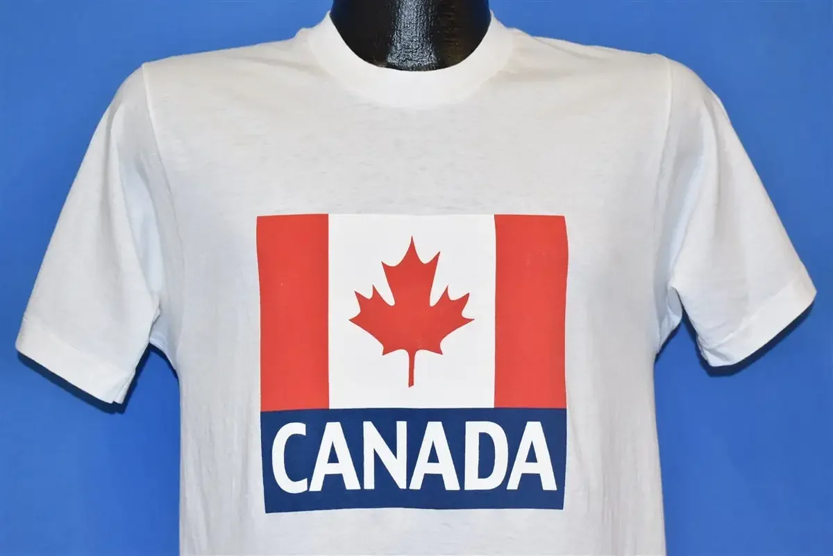 80s Canada National Flag Canadian Maple Leaf White T Shirt Small