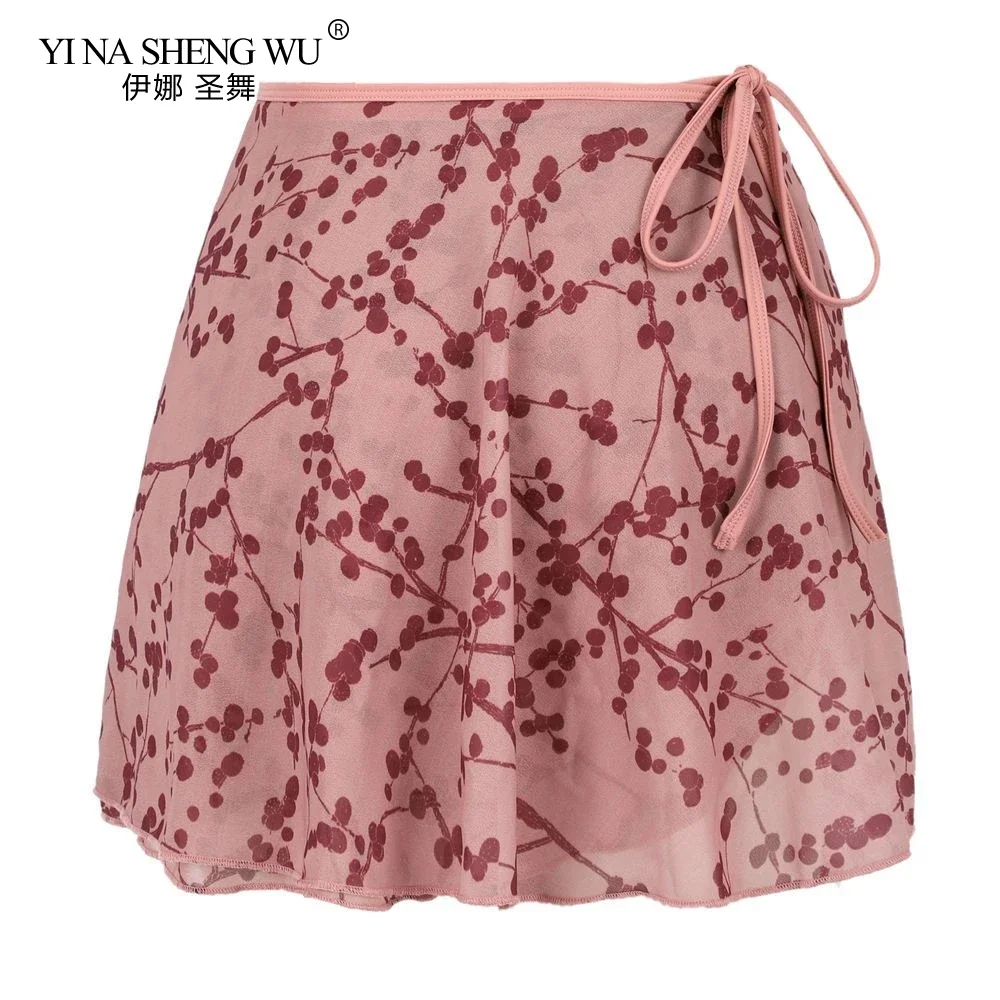 المرأة الباليه الرقص تنورة قصيرة عالية الجودة الشيفون لينة زهرة ممارسة تنورة صغيرة الكبار الأزهار طباعة فستان رقص الباليه