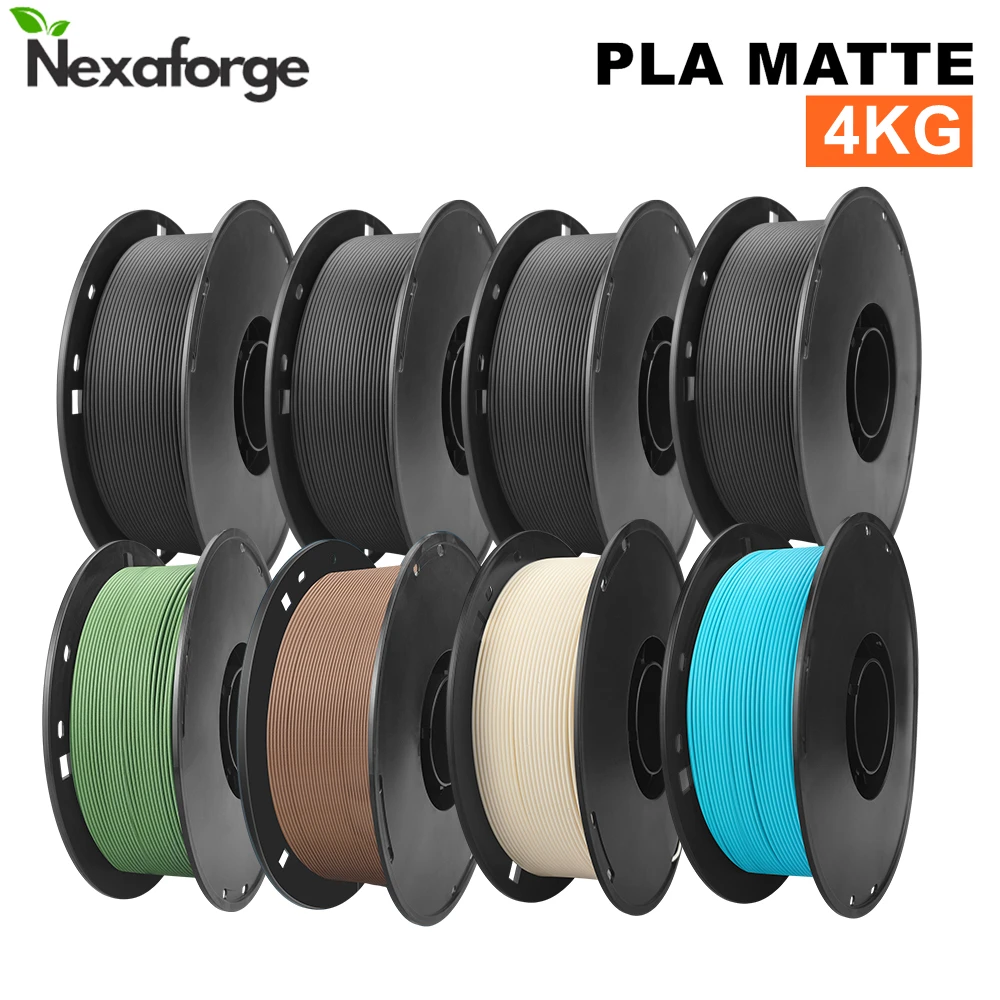 Filamento PLA opaco Nexaforge 1,75 mm, confezione da 4 pezzi (4 kg), colori nero e multicolore, materiali di consumo per stampanti 3D, facile da stampare, finitura a basso lucido, 4 bobine da 1 kg,