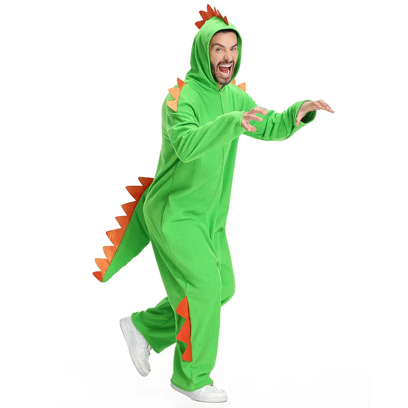 

Adult Green Dinosaur Costume Hooded Fleece Party Wear Cartoon Animal Fancy Dress Halloween Costume Unisex Onesie Jumpsuit