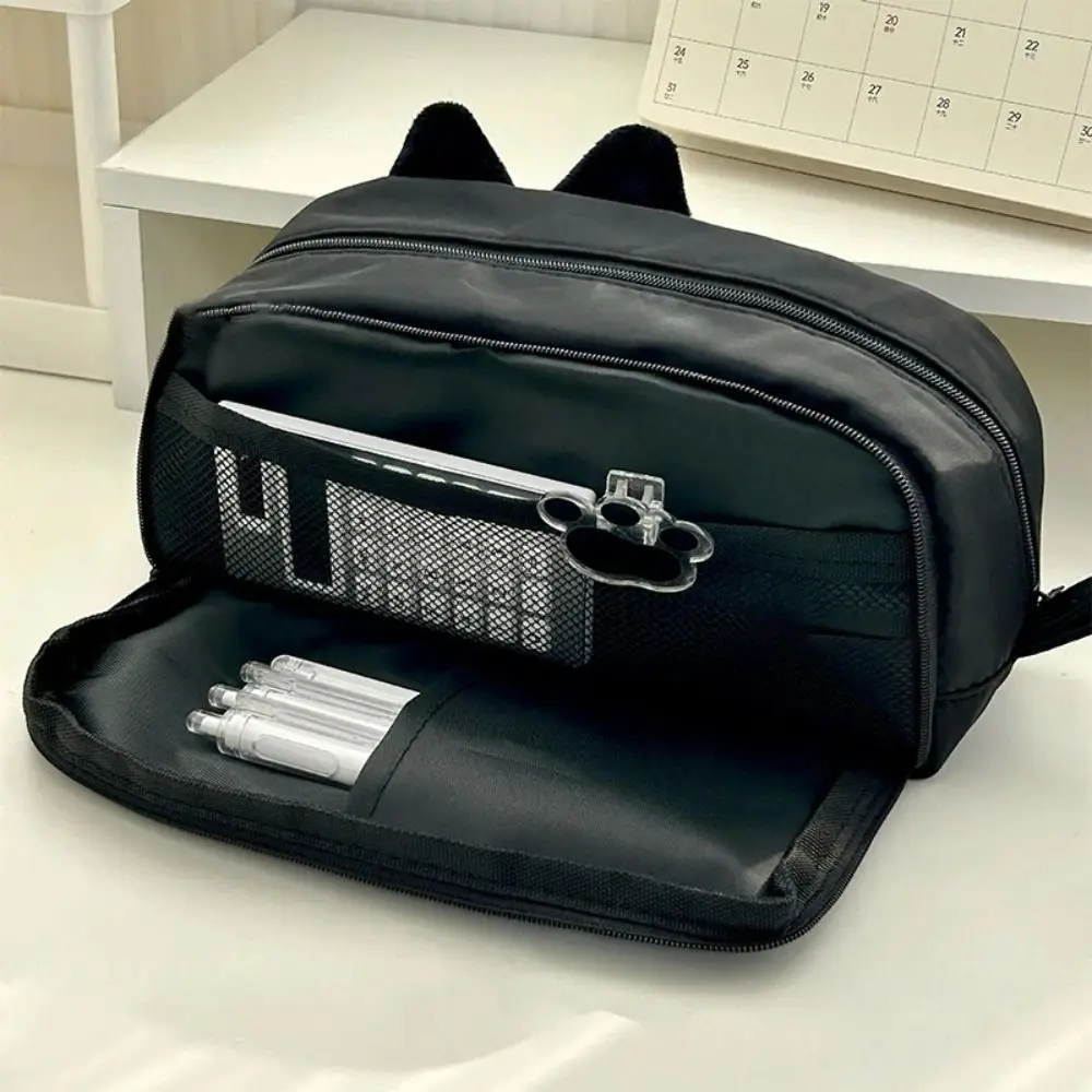 

Cartoon Capybara/Black Cat/Siamese Cat Pen Bag Large Capacity Portable Stationery Bag Pencil Box Back To School