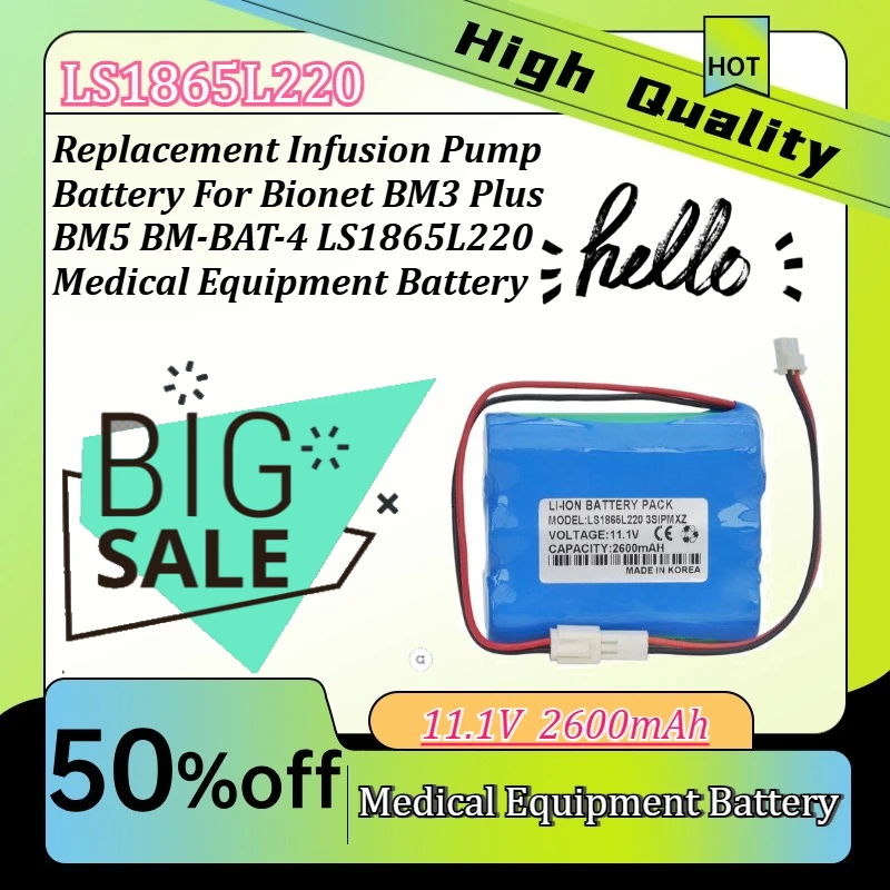 

2600mAh Replacement Infusion Pump Battery For Bionet BM3 Plus BM5 BM-BAT-4 LS1865L220 Medical Equipment Battery