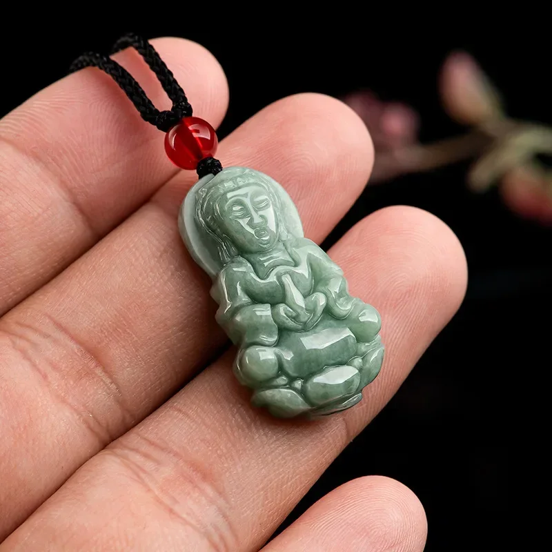 Little Guanyin Bodhisattva Jade Pendant for Men Women Necklaces Blessing Safe Growth Jewelry Amulet Eliminating Misfortune Gift