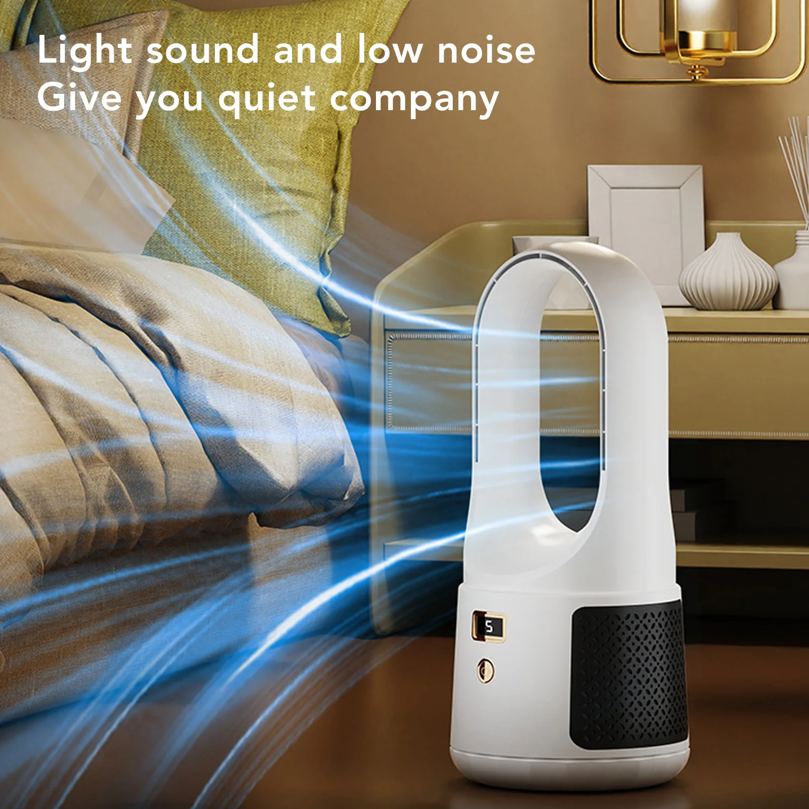 Bladeless Cooling Fan USB Desk Fan 6 Speeds Wind Quiet Portable Bladeless Cooling Fan with Power Display for Home Bedroom