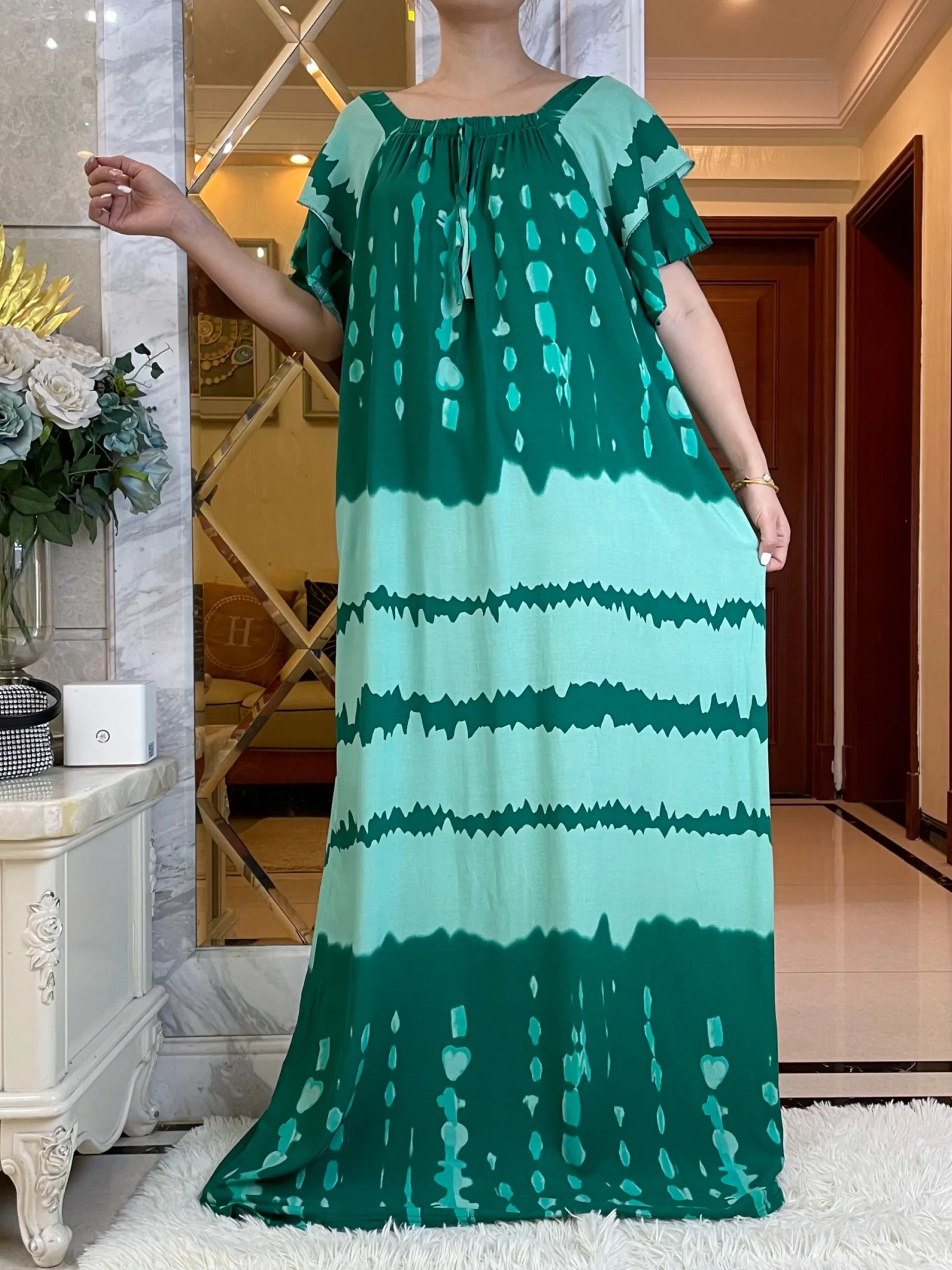 Summer FashionShort Sleeve Dress African Dashiki Floral Printing Solid Cotton Loose Caftan Lady Maxi Casual Dresses Vestidos