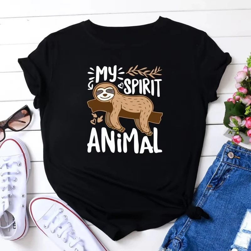 MY SPIRIT ANIMAL Sloth Print Women's Oversized T-shirt Short Sleeve O Neck Loose Women Tshirt Summer Ladies Tee Tops Clothes