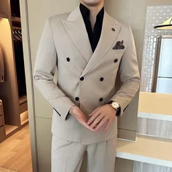 Korean Slim Fitt Double Breasted Suit Jacket Men Clothing 2023 Autumn Casual Business Blazers Office Social Wedding Dress Coat