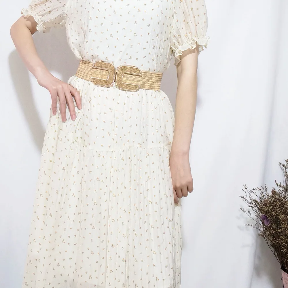 레트로 레트로 스트레치 벨트 넓은 통기성 탄성 허리띠 U 자형 버클 코르셋 허리띠