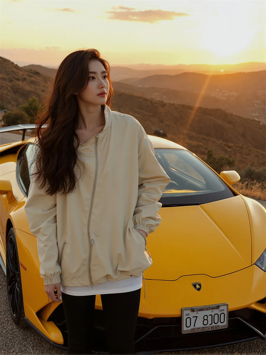 

Свободные куртки на молнии с капюшоном, эстетический топ, женский летний топ Майяра, сафари, езда, отдых, консервативный полиэстер, простые пуговицы