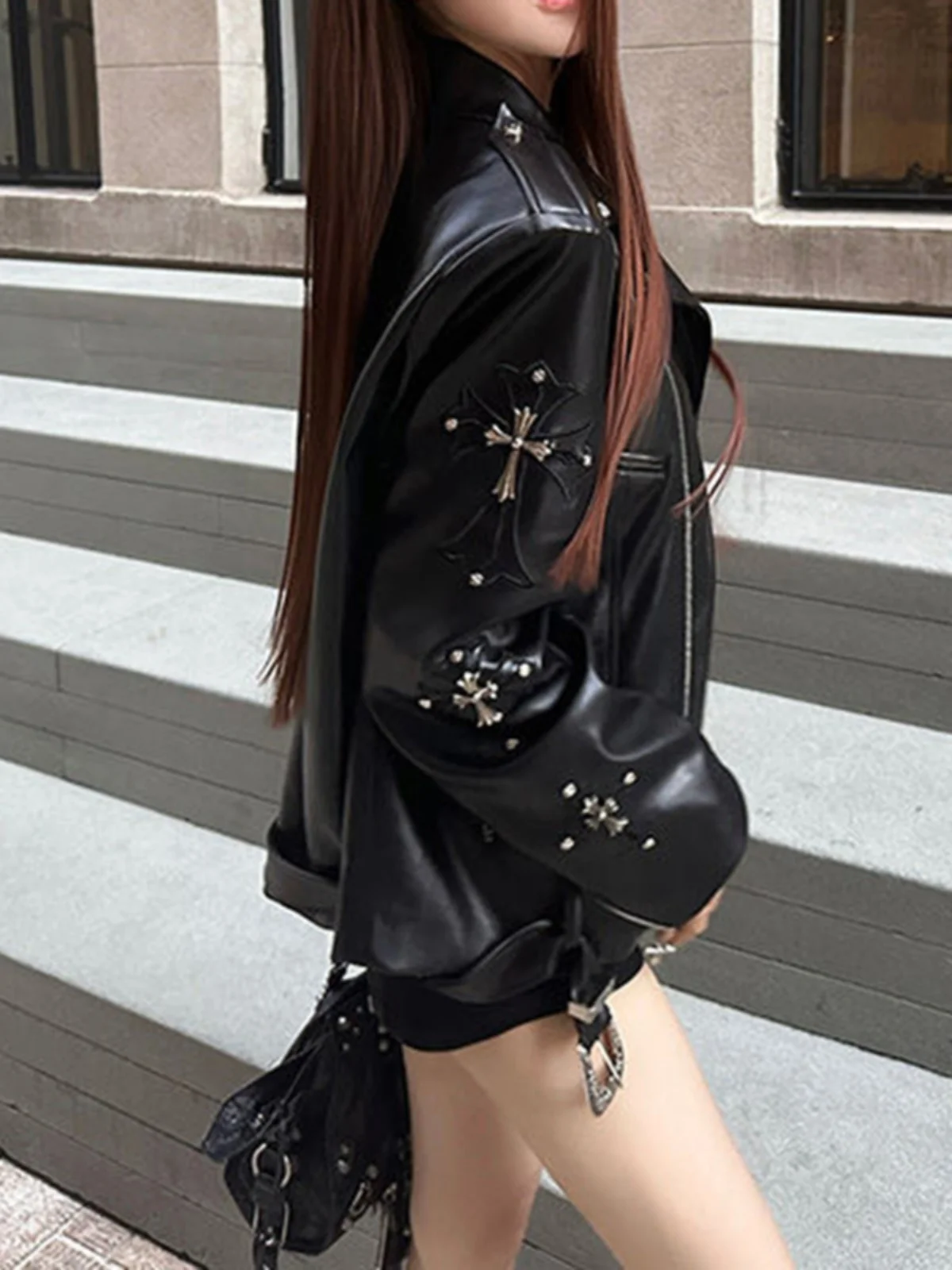 Kurtka Street Sle American Personali Bla Leather Jaet Damska Wiosna Jesień Spicy Design Luźna Wytrzymała Kurtka Robocza Modna