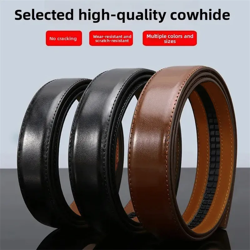 شريط حزام بعرض 3.5 سنتيمتر لإبزيم تلقائي حقيقي أصلي حزام جلد طبيعي للجسم بدون مشبك للرجال والنساء إكسسوارات حزام #3