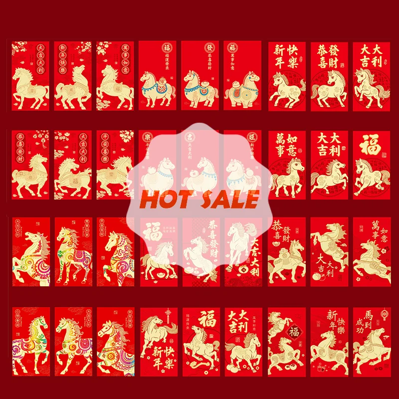 

12Pcs 2026 Horse Year Chinese New Year Money Envelope Creative Cartoon Red Envelope Lucky Red Pocket Spring Festival Envelope