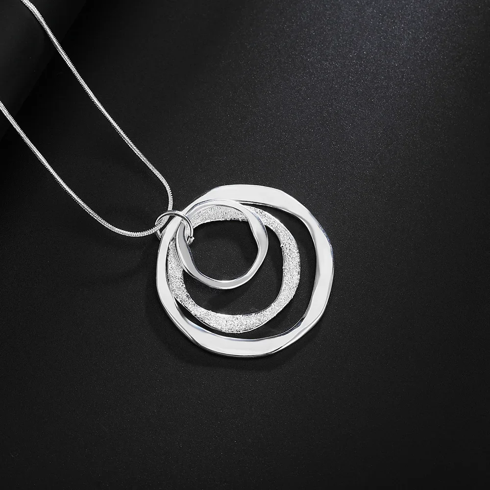 Charms Nobel 925 Sterling Silver Bohemia Three Circle Pendant Necklace for Women Fashion Wedding Jewelry Party Christmas Gifts