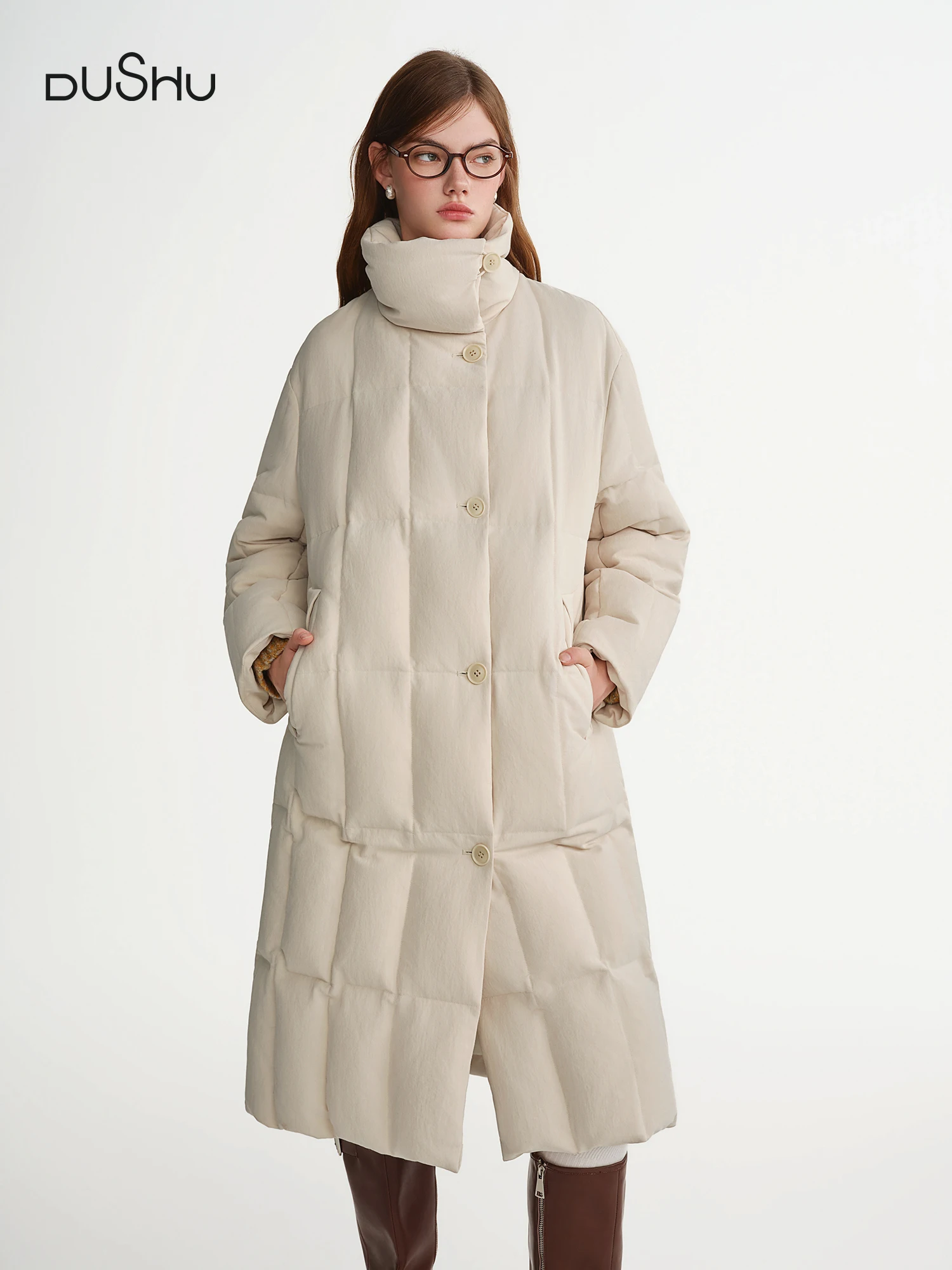 DUSHU 2025 وصل حديثًا سترة نسائية مبطنة بمقاسات كبيرة تتميز بياقة واقفة سترات ذات محتوى 90% للأسفل #1