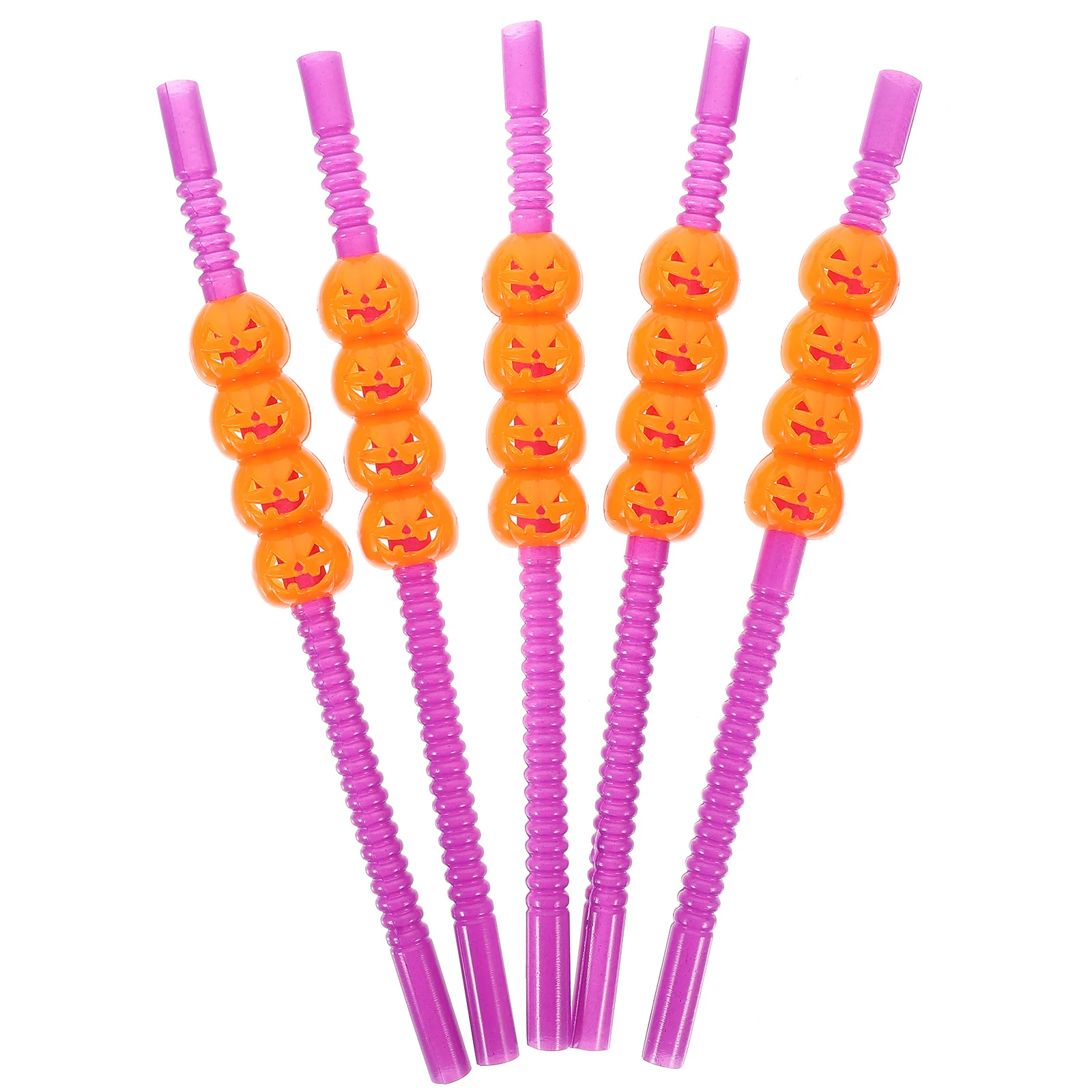 

5Pcs Halloween Pumpkin Plastic Drinking Straws Party Straw Halloween Theme Supplies Reusable Plastic Straws