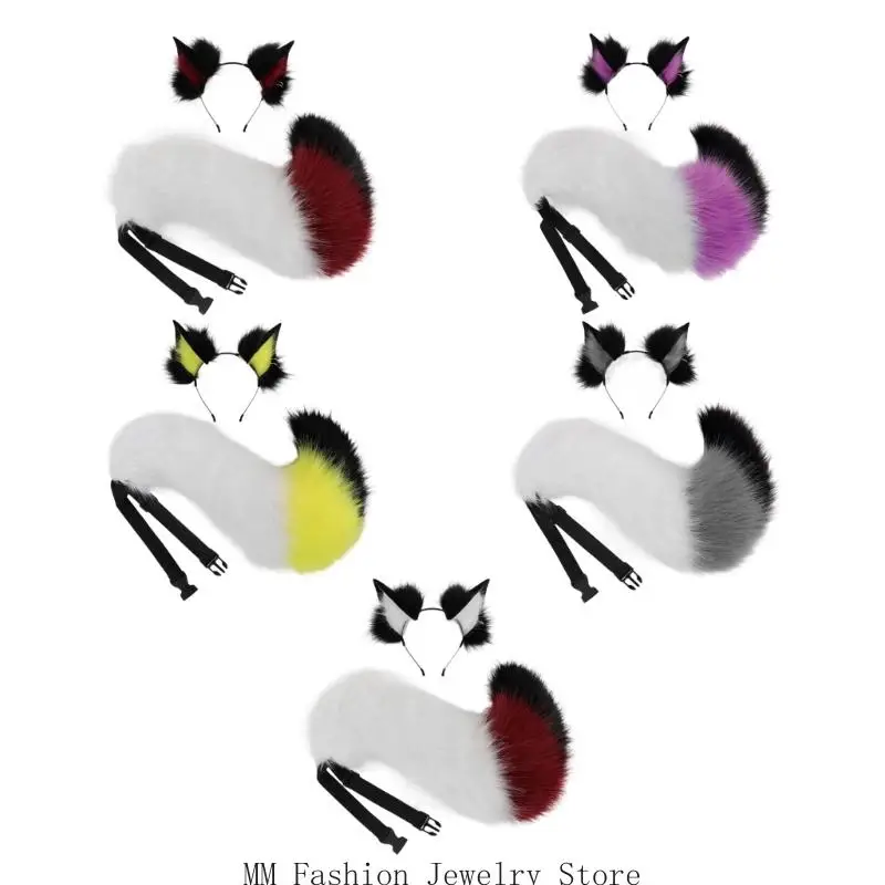 D0UB اليدوية أفخم الثعالب آذان Headbands Fauxs الفراء الذيل لجميع القديسين تأثيري ملابس تنكرية للحفلات اكسسوارات للأطفال الكبار #1