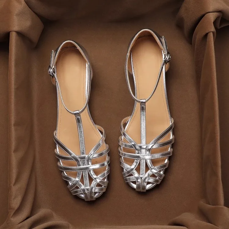 

Handmade Leather n Princ Summer Sandals Women's Flat Roman oes Hollow out Low Heel Glue Adhesive Pigskin oes