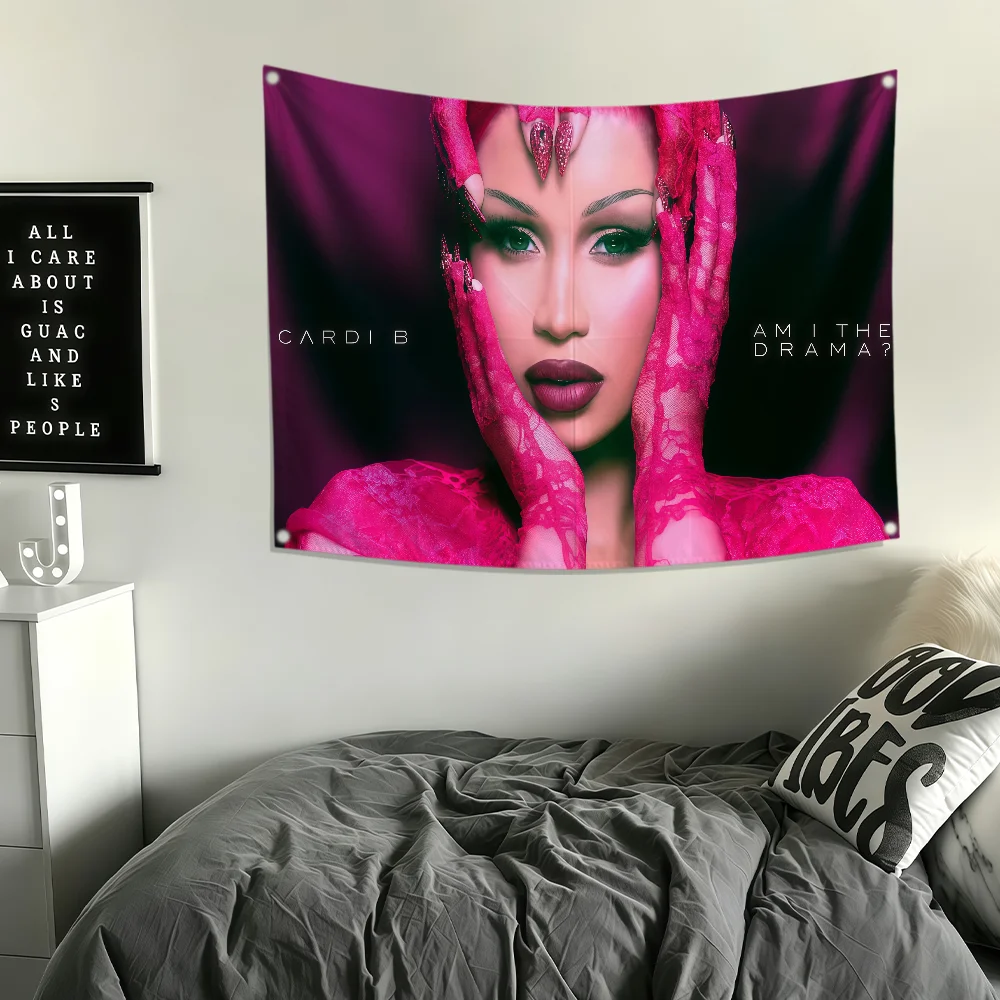 Singer C-Cardi B Flag Polyester Printing Banner For Bedroom Living Bar Garden Garage Wall Art Out Door Decoration Fans Gift