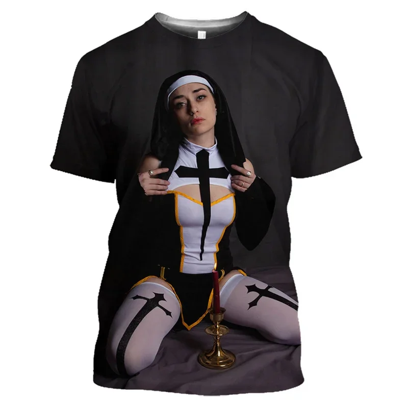 Sexy Nun Hentai T Shirt for Men 3D Ahegao Loli Girls Printed T-Shirt Anime Bikini Cosplay Tee Shirts Harajuku Fashion Otaku Tops