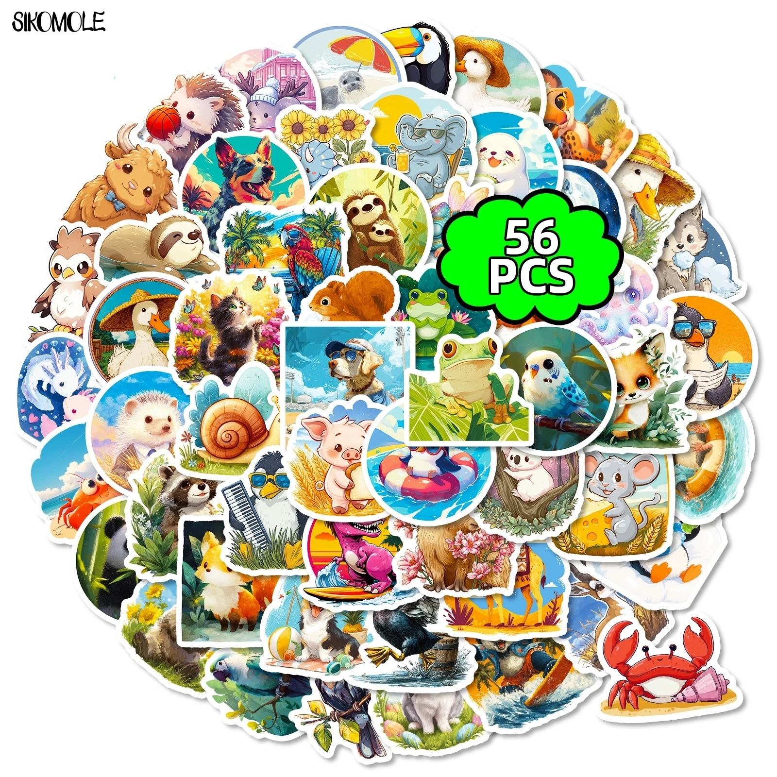 10/56PCS Funny Animals World Cute Cartoon Graffiti Stickers Aesthetic Decal For DIY Laptop Guitar Skateboard Waterproof Sticker